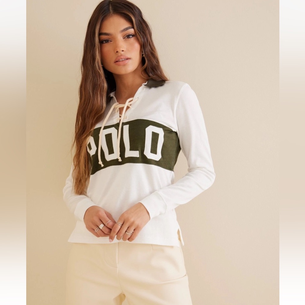 Polo Ralph Lauren women Logo Lace-Up Jersey Polo Shirt SZ. XXL